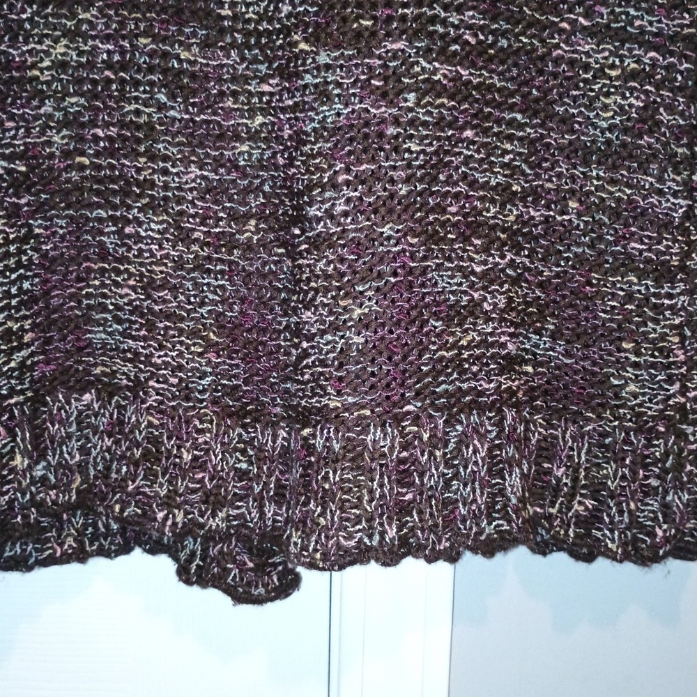 BCBGMAXAZRIA Women's XL Cardigan Sweater Brown Multi Button‎ Ruffle Hem - Picture 10 of 10